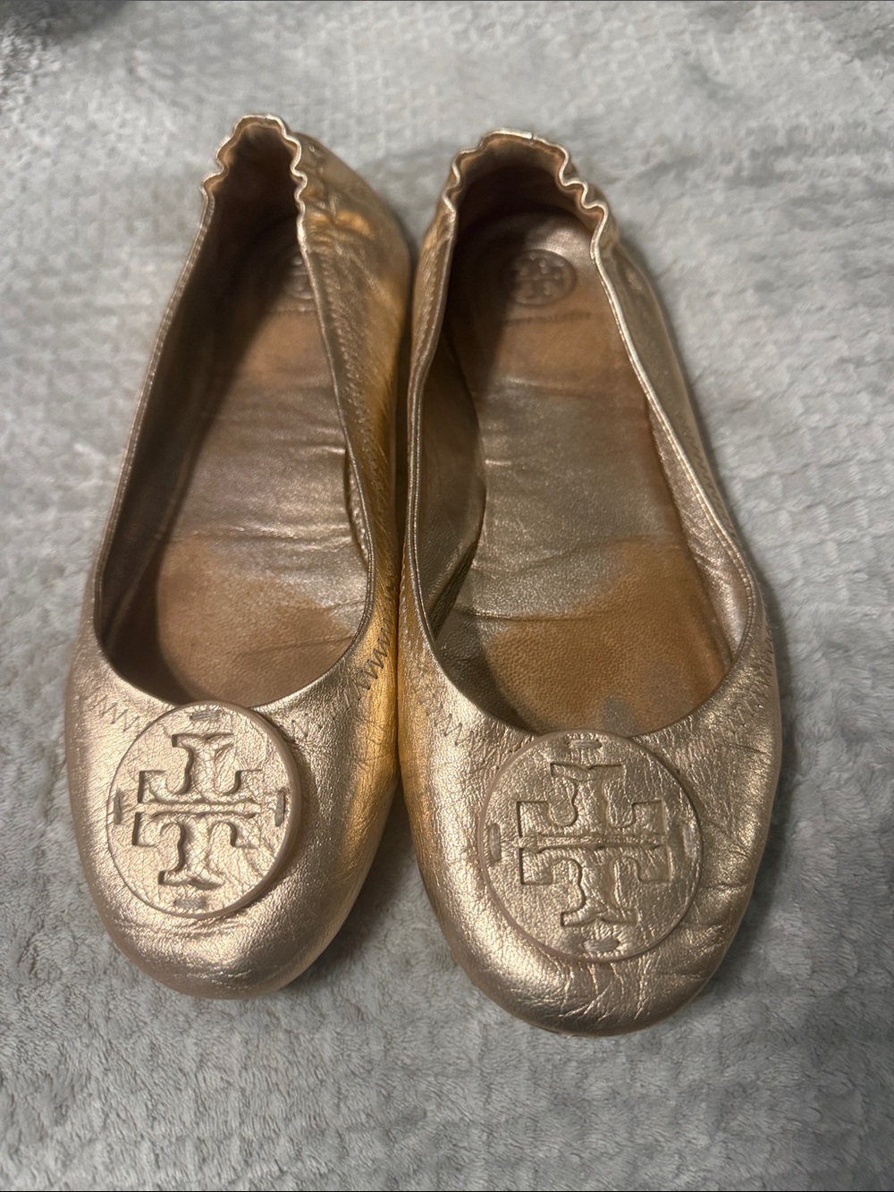 Tory Burch Rose Gold Logo Ballet Flats